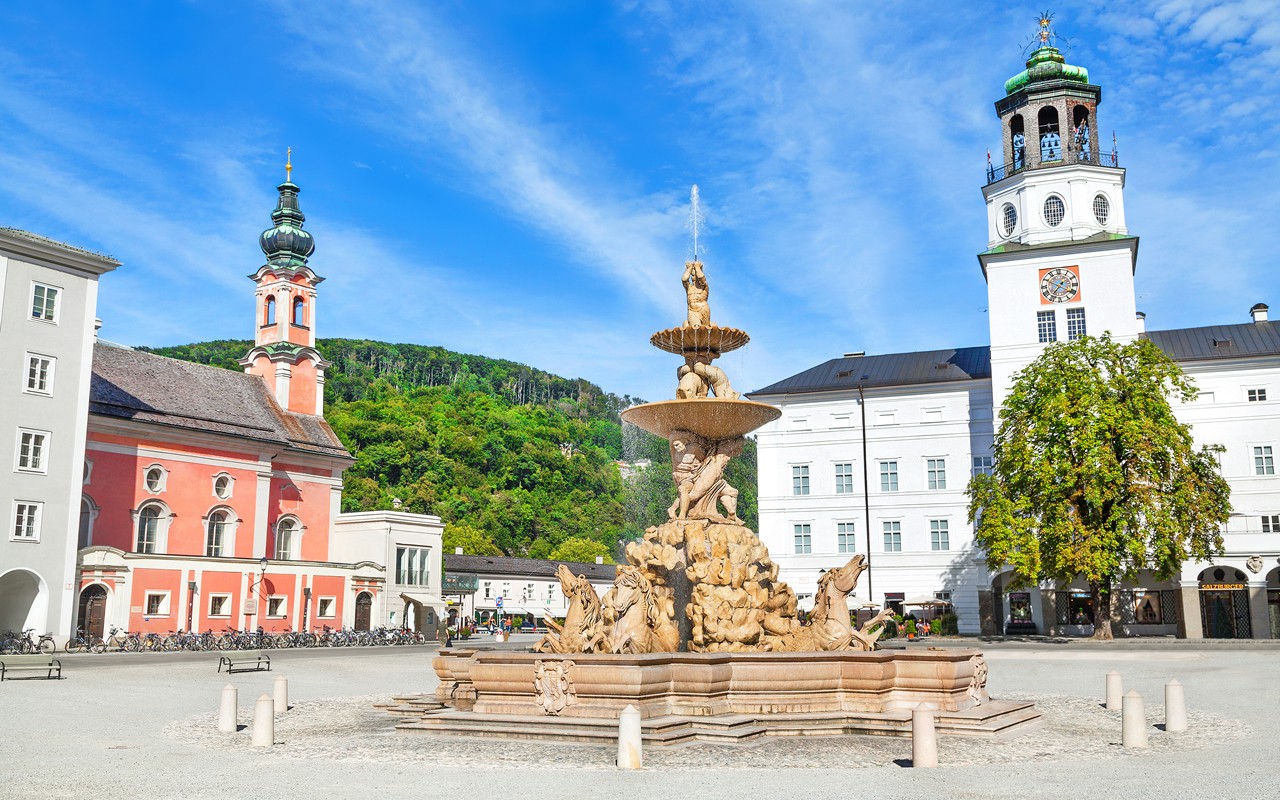Fountains in Residenzplatz in Salzburg